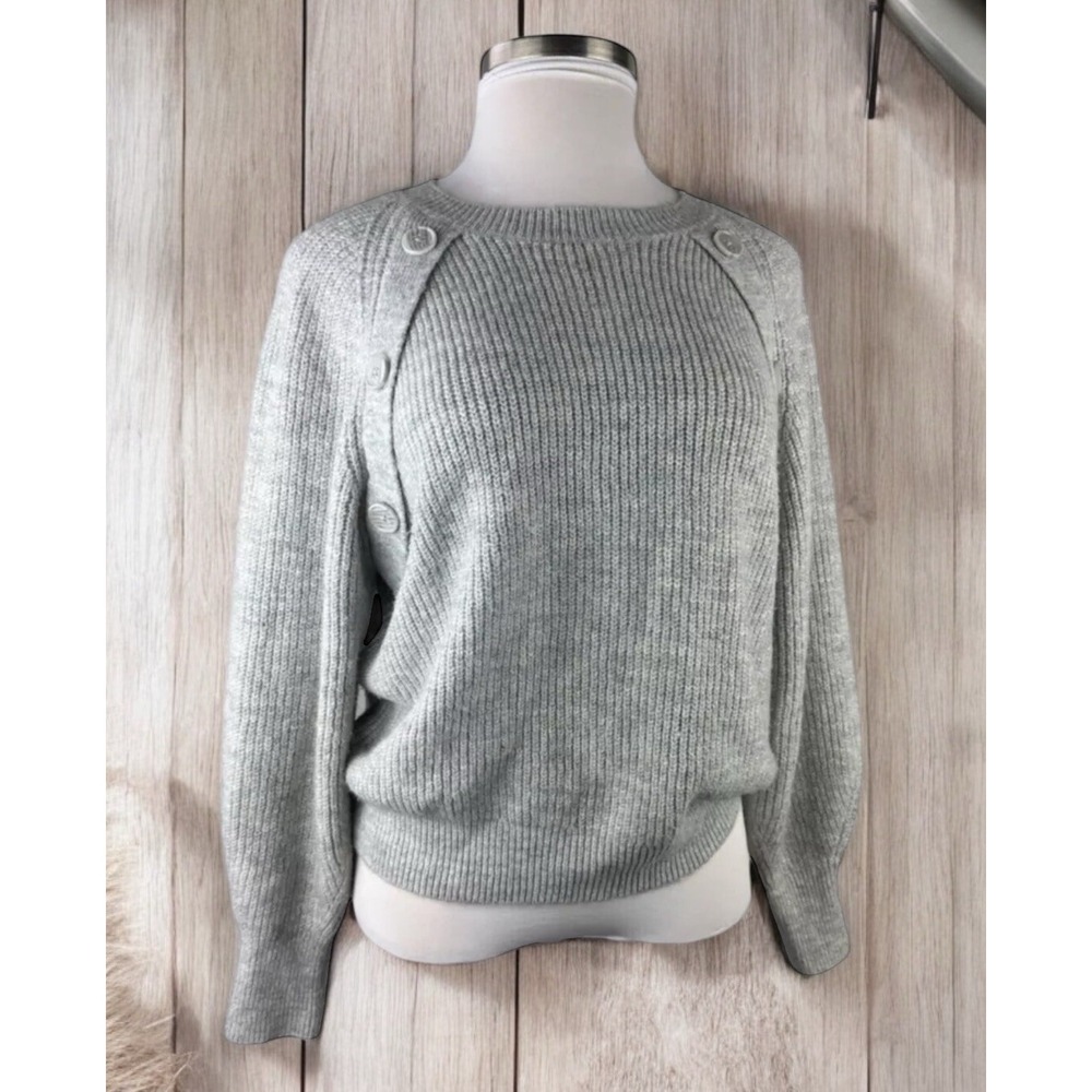 Joie Aine Ribbed Balloon Sleeve Pullover Sweater Button Shoulder Accent Large - Picture 16 of 16